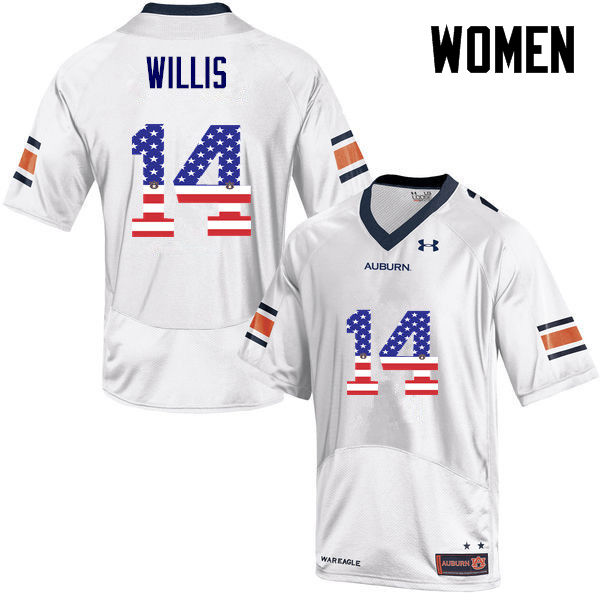 Auburn Tigers Women's Malik Willis #14 White Under Armour Stitched College USA Flag Fashion NCAA Authentic Football Jersey VQS6274DS